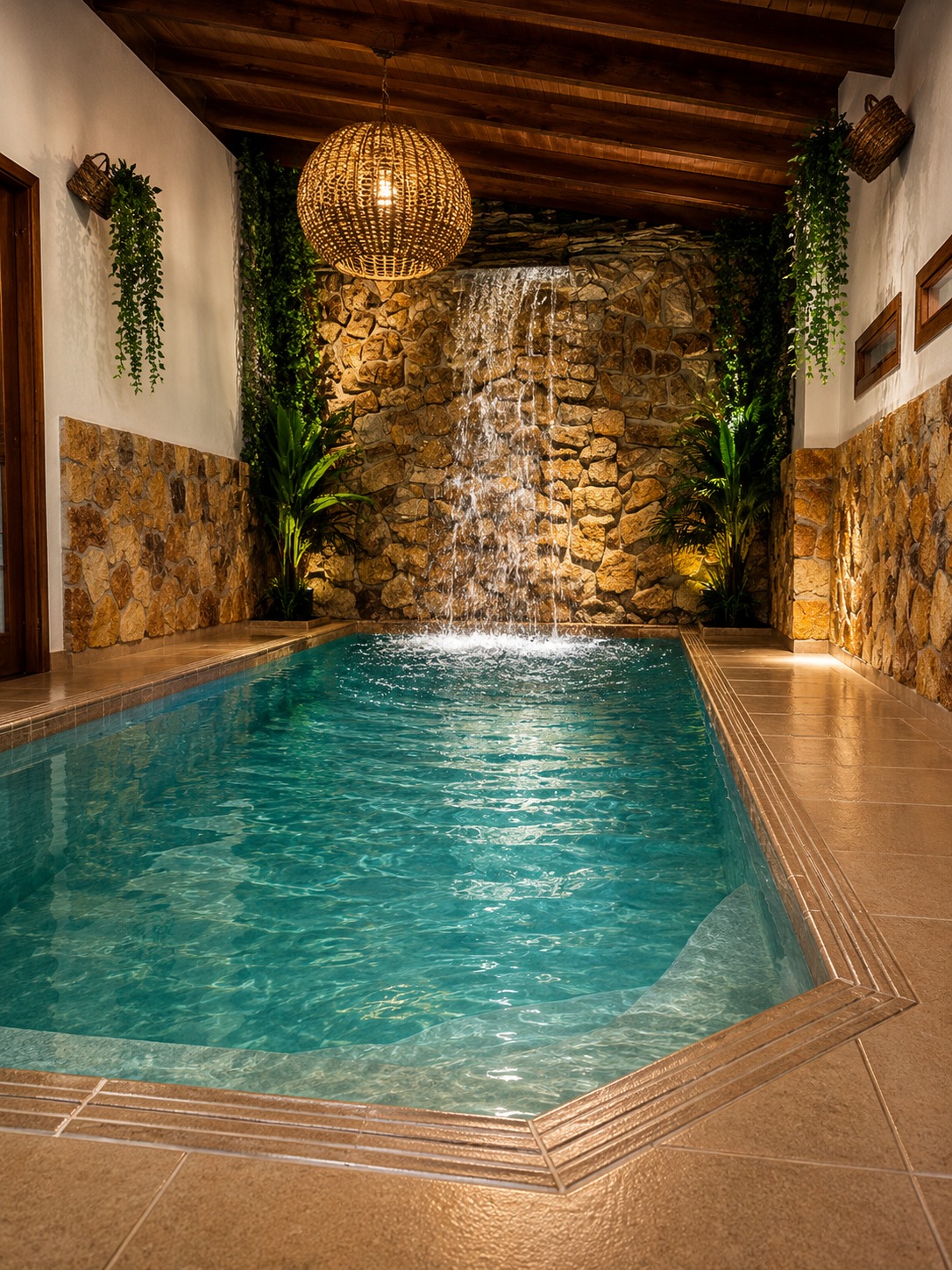 Piscina privada con cascada